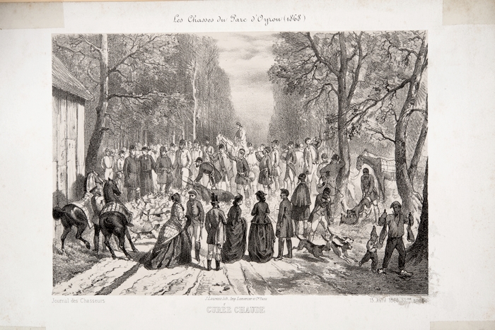 Curée au parc d'Oyron en 1868 - Gravure du XIXe siècle - Société de Vènerie